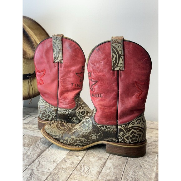 Tin Haul American Women Cowboy Boots Square Toe Western Leather Boots Size 8.5 - Picture 2 of 16